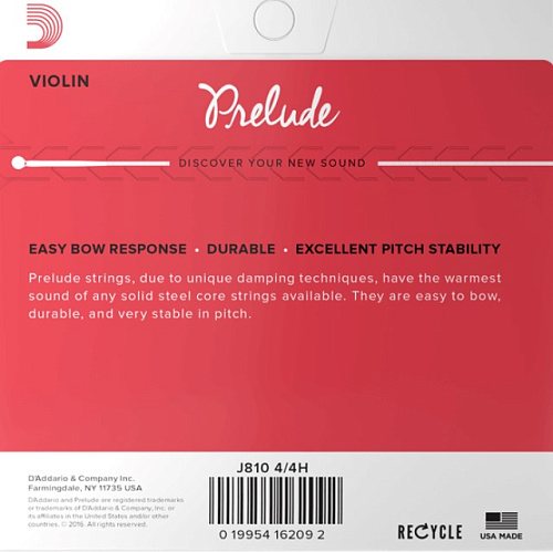 D'Addario J810-4/4H Prelude Комплект струн для скрипки. 4/4. Натяжение сильное.