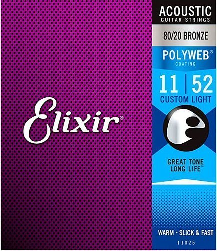 Elixir 11025 Polyweb (11-52) Комплект струн для акустической гитары, Custom Light, бронза 80/20.