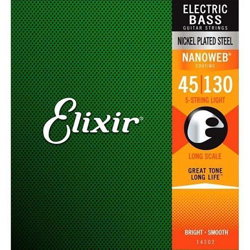 Elixir 14202 Nanoweb (45-130) Комплект струн для 5-струнной бас-гитары.