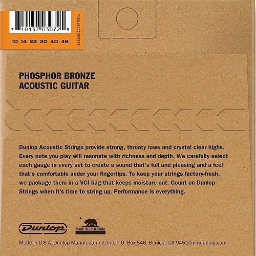 Dunlop DAP1048 (10-48) Комплект струн для акустической гитары. Фосф.бронза, Extra Light, 10-48.